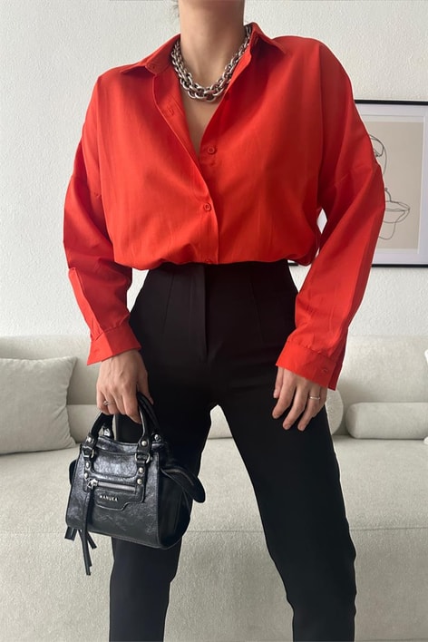 Oversize Basic Gömlek Nar Çiçeği