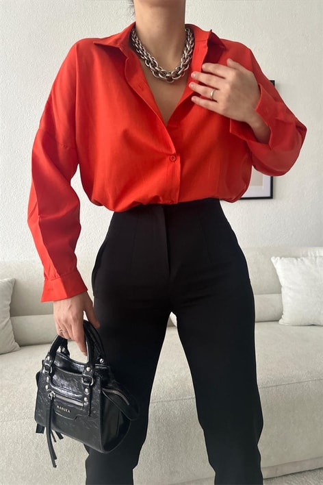 Oversize Basic Gömlek Nar Çiçeği