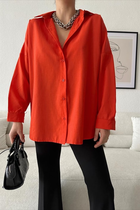 Oversize Basic Gömlek Nar Çiçeği