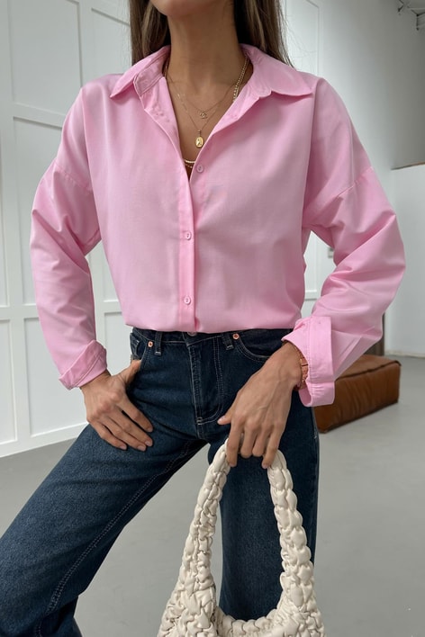 Oversize Basic Gömlek Pembe