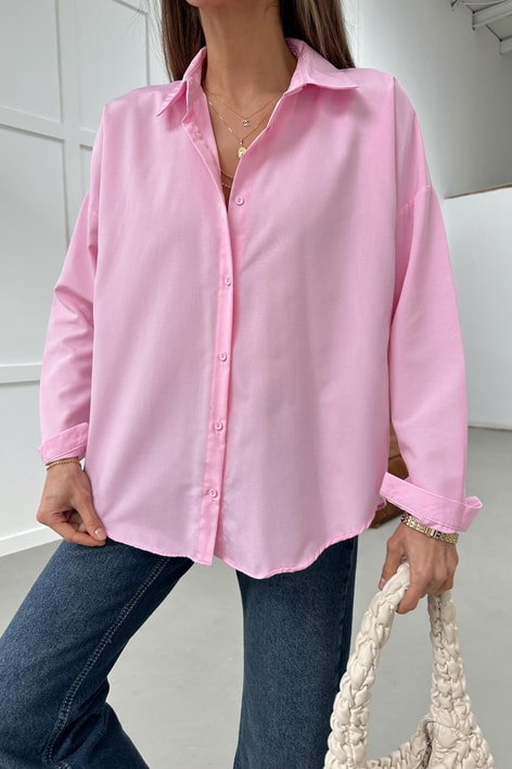 Oversize Basic Gömlek Pembe