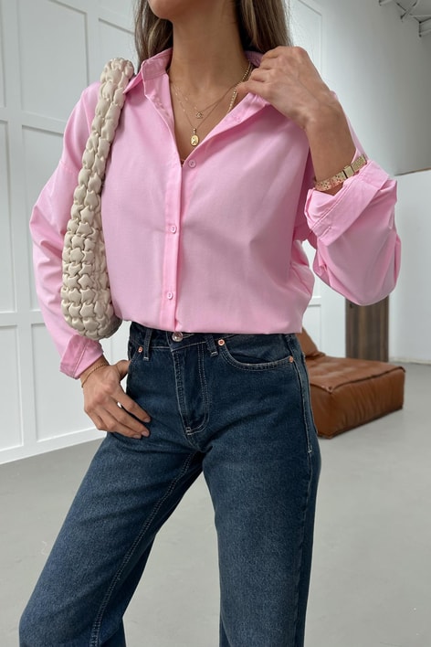 Oversize Basic Gömlek Pembe