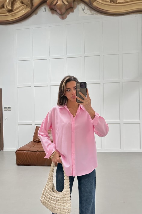 Oversize Basic Gömlek Pembe