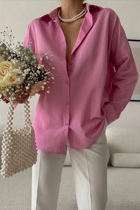 Oversize Basic Gömlek Pembe