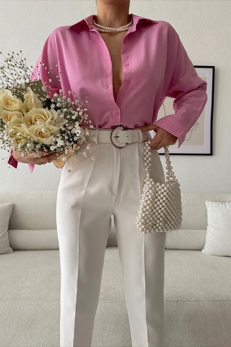 Oversize Basic Gömlek Pembe