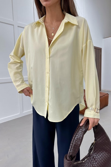Oversize Basic Gömlek Sarı