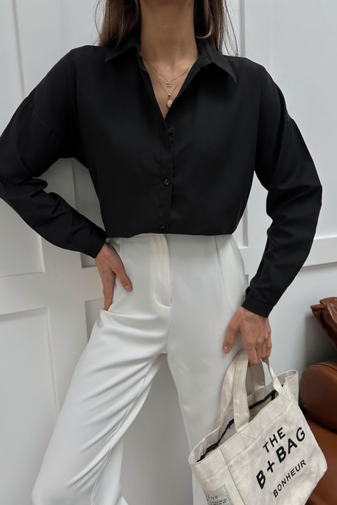 Oversize Basic Gömlek Siyah