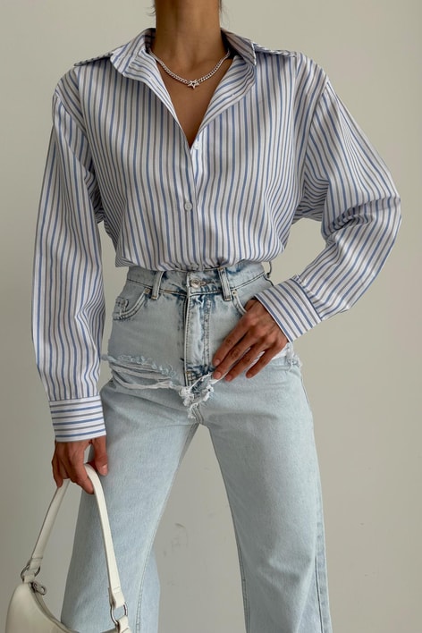 Oversize Basic Line Gömlek Mavi