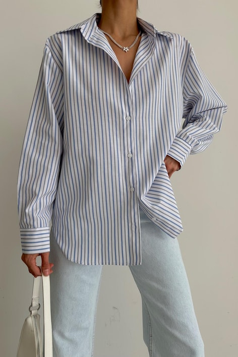 Oversize Basic Line Gömlek Mavi