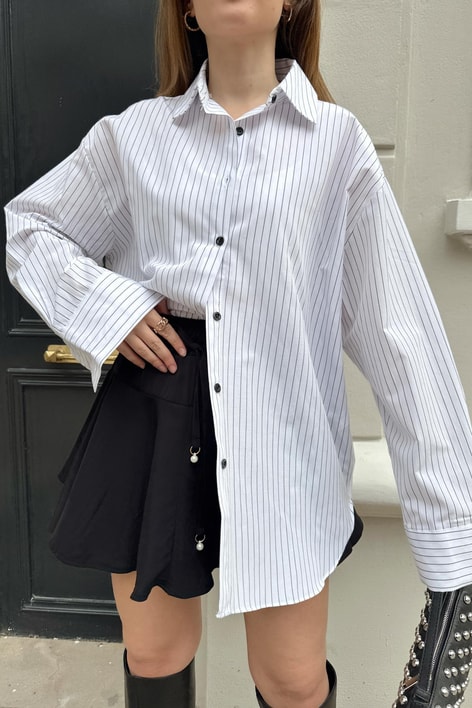 Oversize Çizgili Gömlek Beyaz