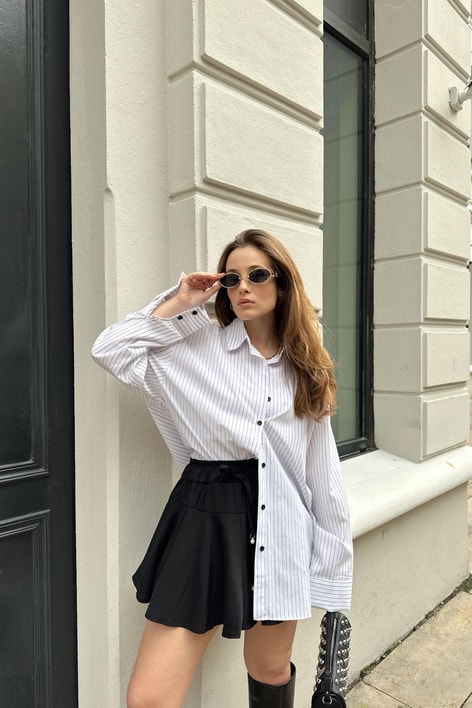 Oversize Çizgili Gömlek Beyaz