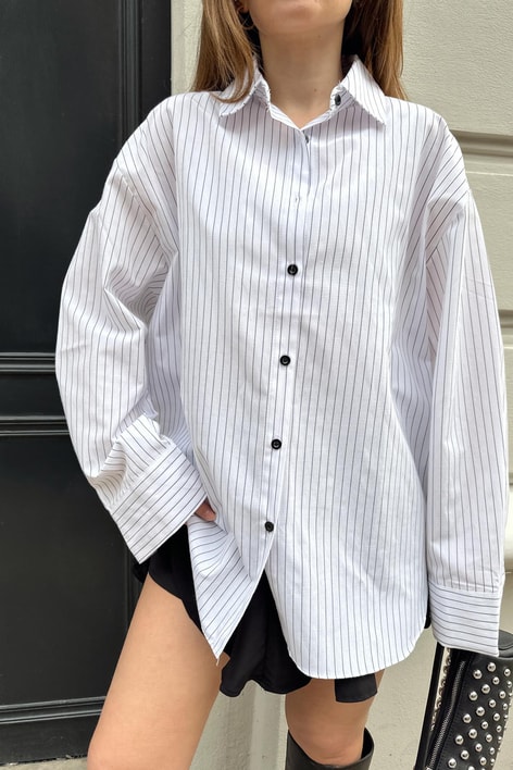 Oversize Çizgili Gömlek Beyaz