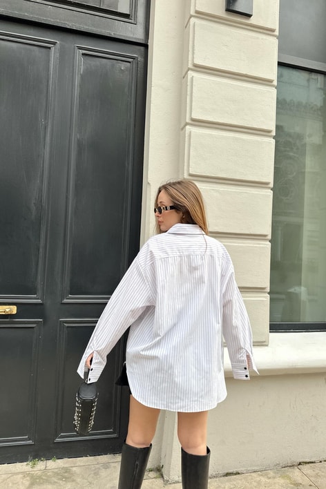 Oversize Çizgili Gömlek Beyaz