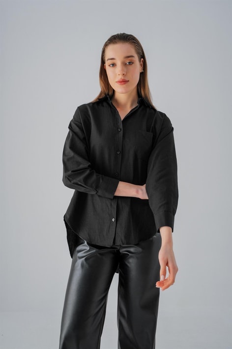 Oversize Cotton Gömlek Siyah