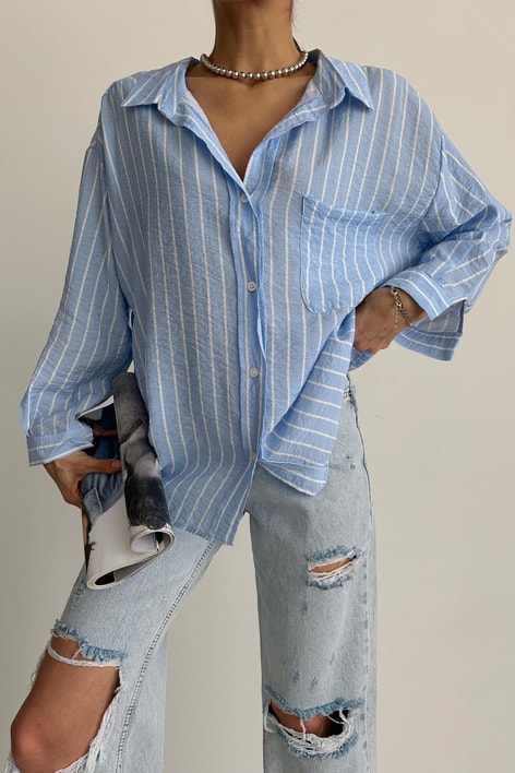 Oversize Dökümlü Gömlek Mavi