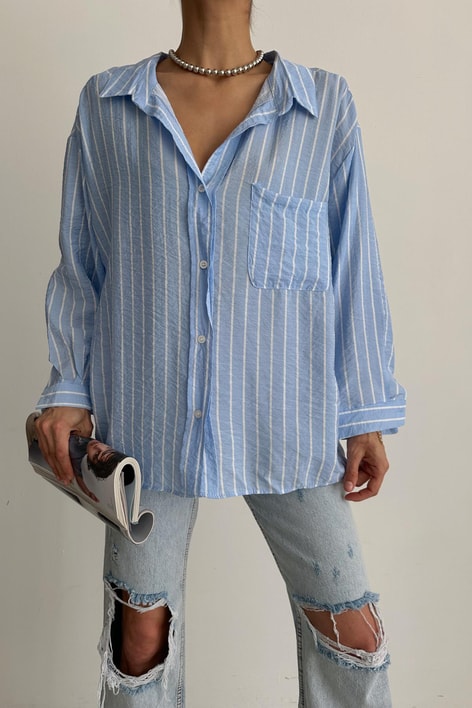 Oversize Dökümlü Gömlek Mavi