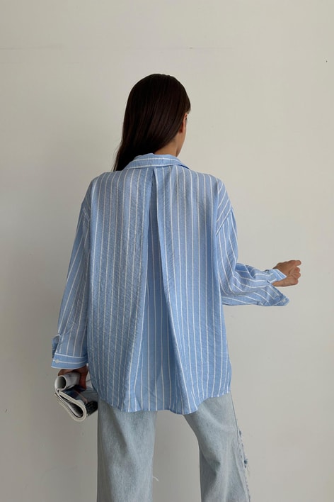 Oversize Dökümlü Gömlek Mavi