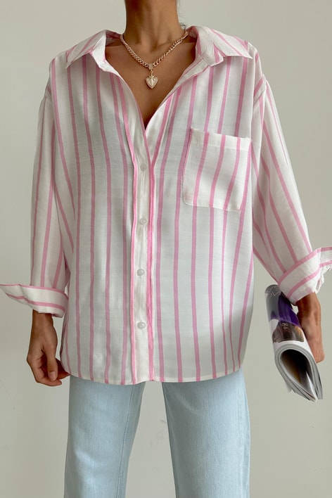 Oversize Dökümlü Gömlek Pembe
