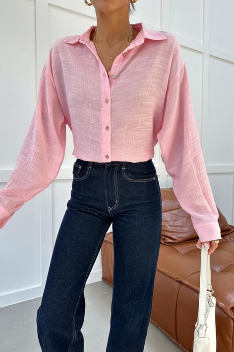 Oversize Dökümlü Gömlek Pembe