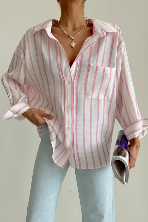 Oversize Dökümlü Gömlek Pembe