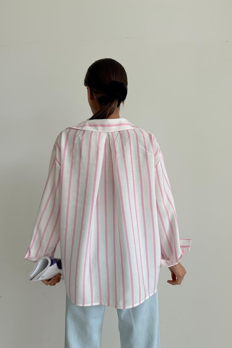 Oversize Dökümlü Gömlek Pembe