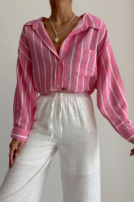 Oversize Dökümlü Gömlek Şeker Pembe