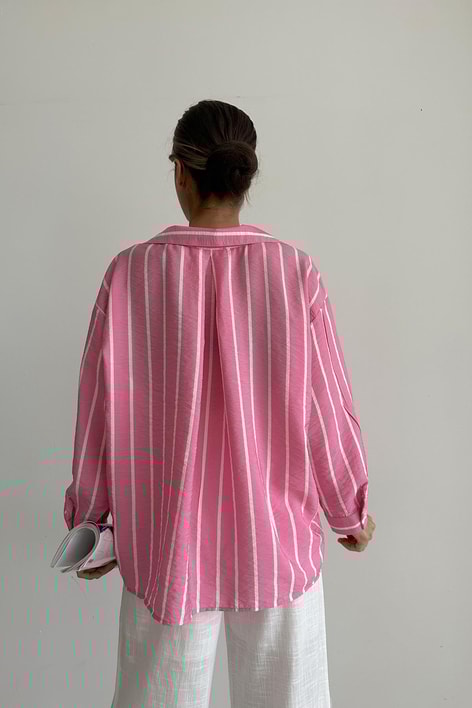 Oversize Dökümlü Gömlek Şeker Pembe