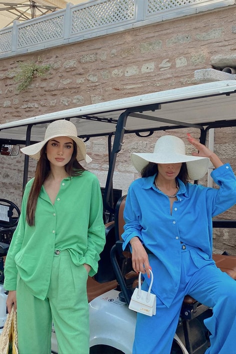 Oversize Ham Keten Gömlek Yeşil