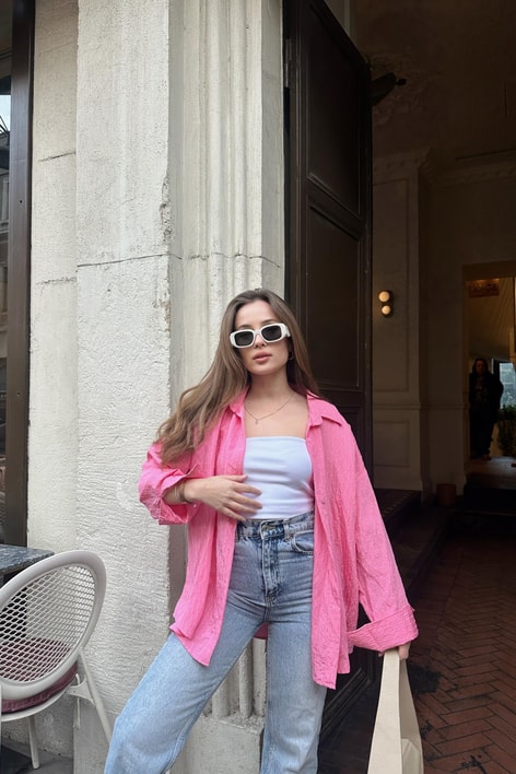 Oversize Kesim Gömlek Pembe