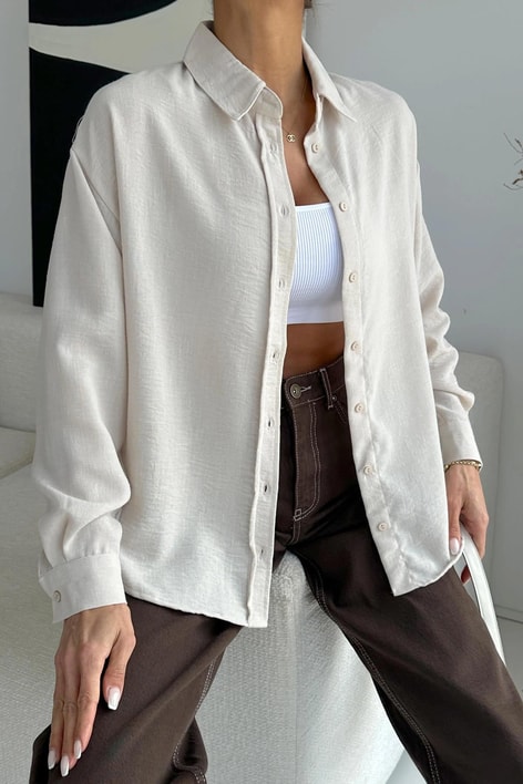 Oversize Keten Gömlek Taş