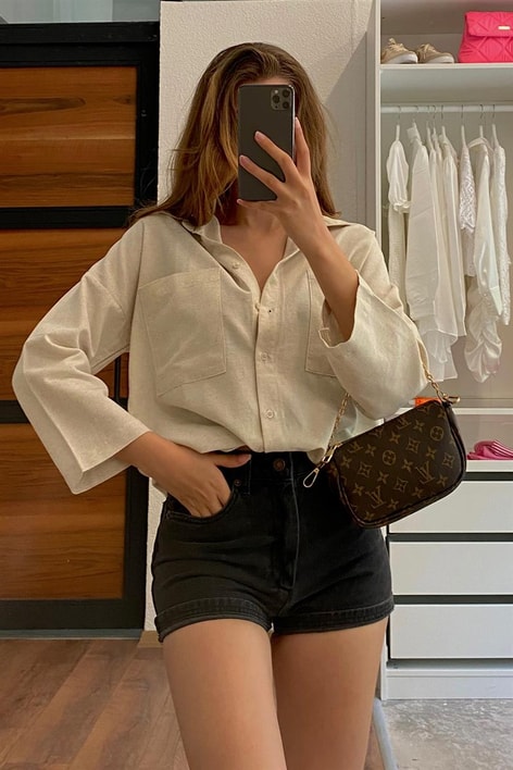 Oversize Keten Gömlek Taş