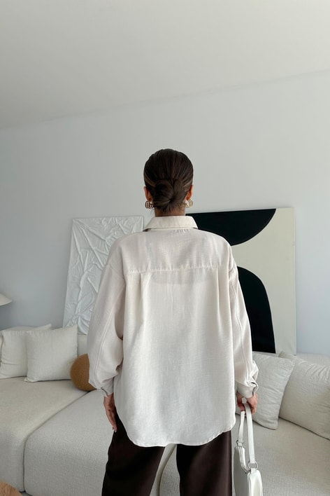 Oversize Keten Gömlek Taş