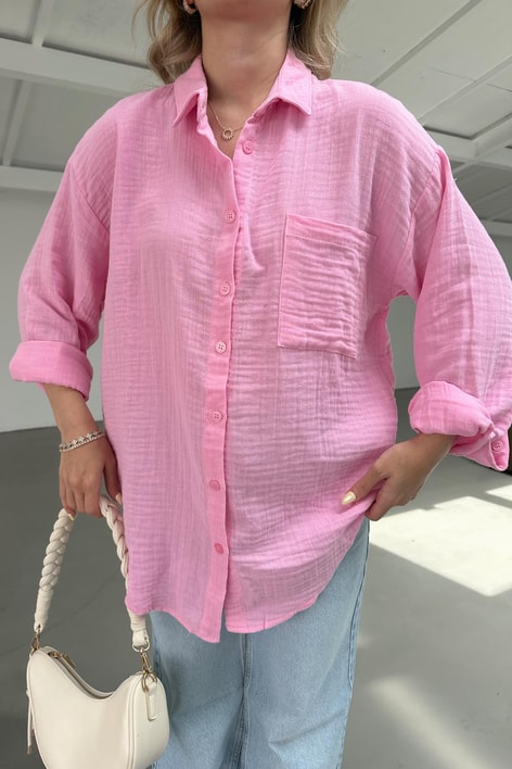 Oversize Müslin Gömlek Pembe