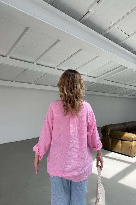 Oversize Müslin Gömlek Pembe