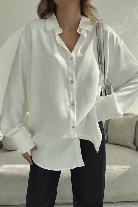 Oversize Saten Gömlek Beyaz
