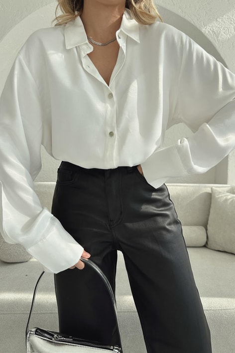 Oversize Saten Gömlek Beyaz