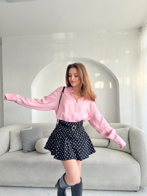 Oversize Saten Gömlek Pembe