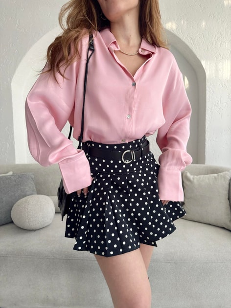 Oversize Saten Gömlek Pembe