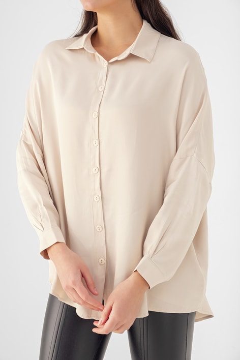 Oversize Saten Gömlek Taş