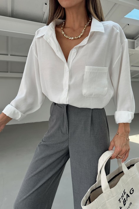 Oversize Tensel Gömlek Beyaz