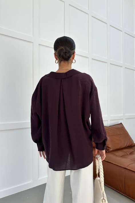Oversize Tensel Gömlek Mürdüm