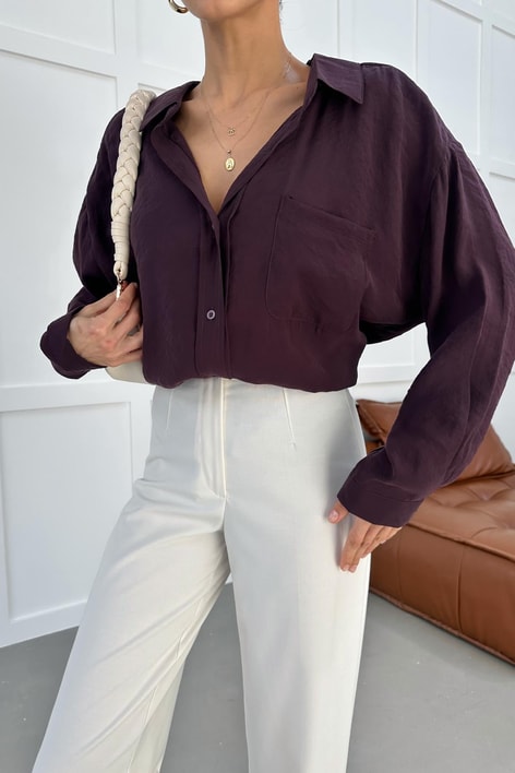 Oversize Tensel Gömlek Mürdüm