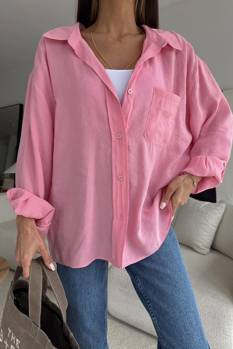 Oversize Tensel Gömlek Pembe