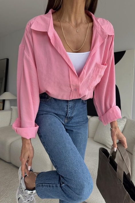 Oversize Tensel Gömlek Pembe