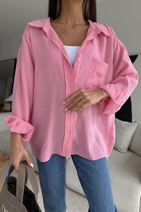 Oversize Tensel Gömlek Pembe