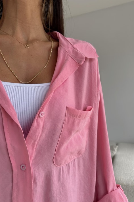 Oversize Tensel Gömlek Pembe