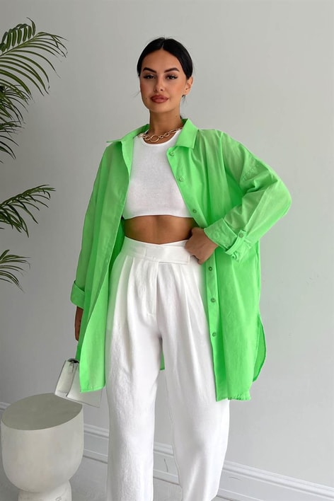 Oversized Trend Gömlek Benetton Yeşili