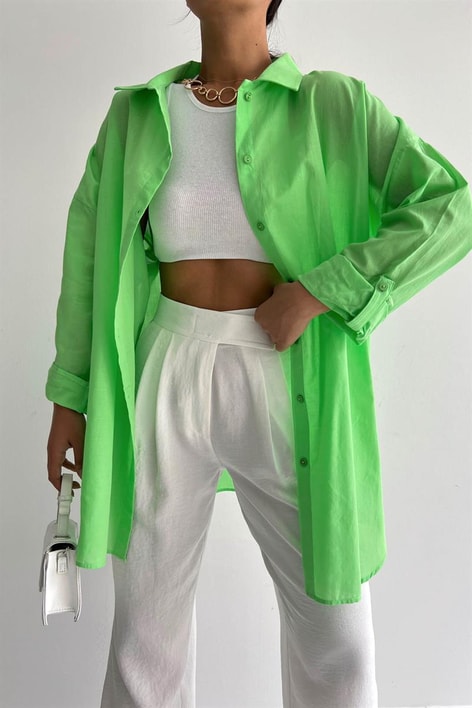 Oversized Trend Gömlek Benetton Yeşili