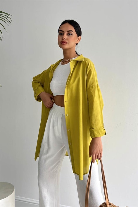 Oversized Trend Gömlek Hardal