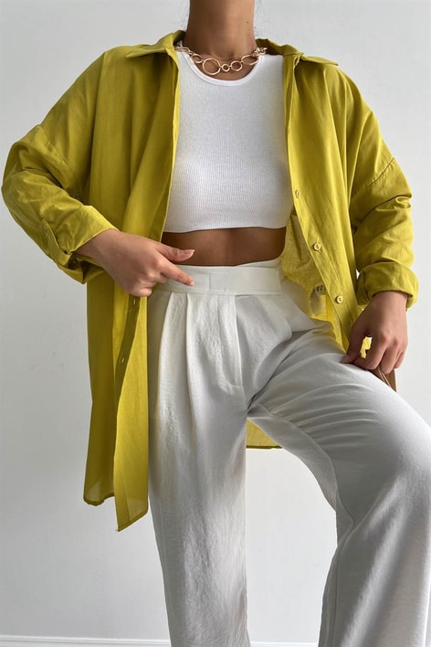 Oversized Trend Gömlek Hardal